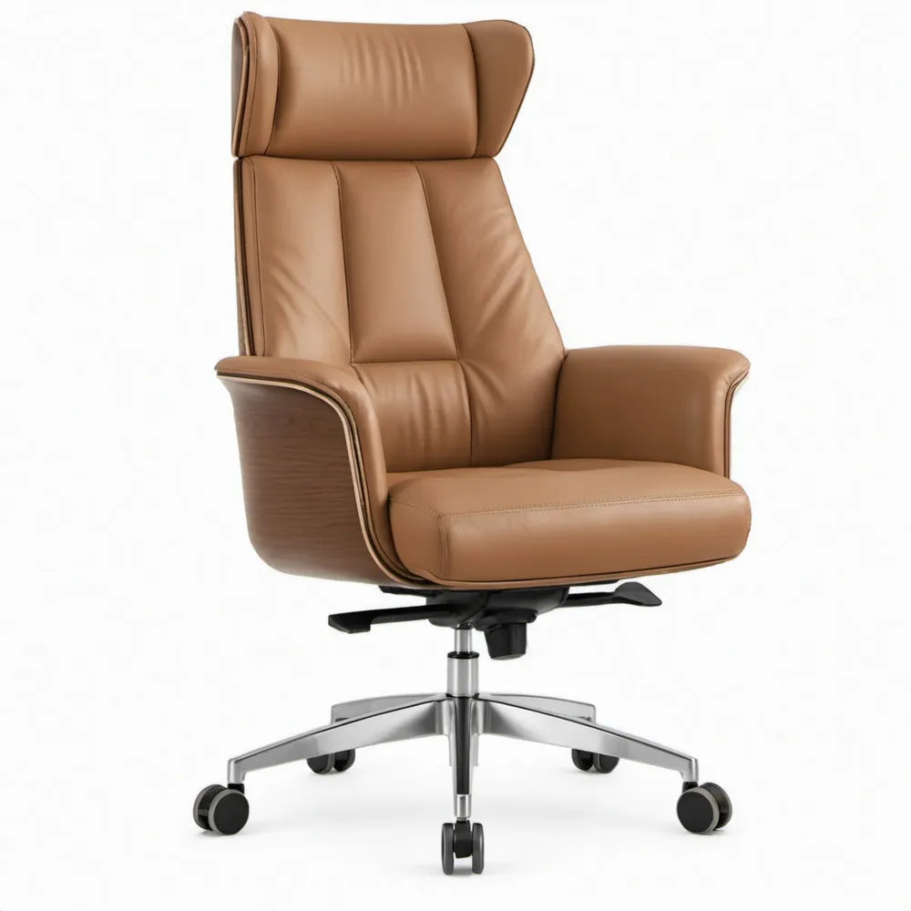 Cognacbruine bureaustoel met hoge rugleuning, PU-kunstleer, 70 x 70 x 118-128 cm