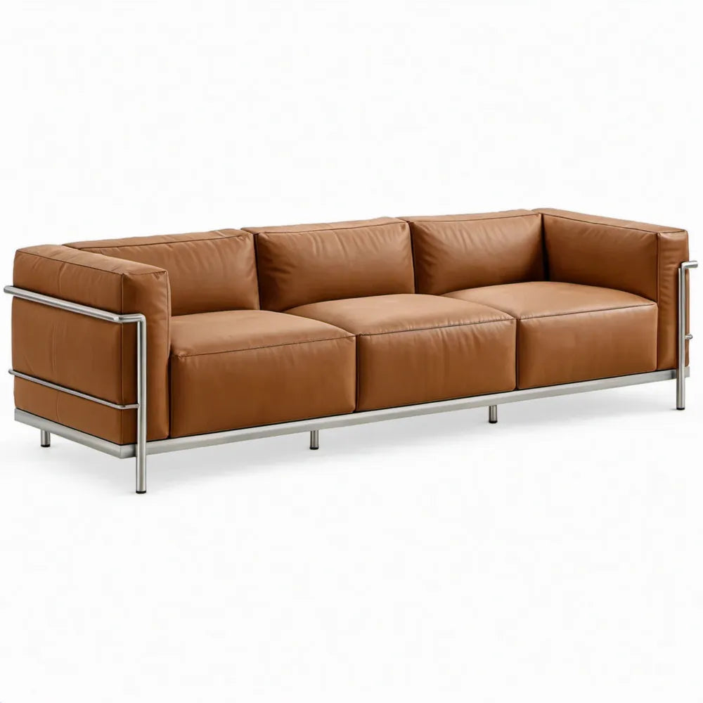 3-zitsbank 240 x 95 x 72 cm Cognacbruin PU-kunstleer met roestvrijstalen frame