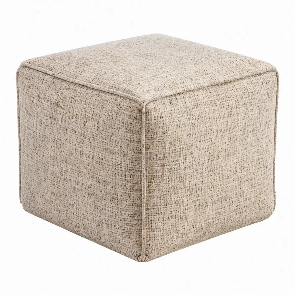Vierkante beige poef met structuurstof, 45 x 45 x 45 cm
