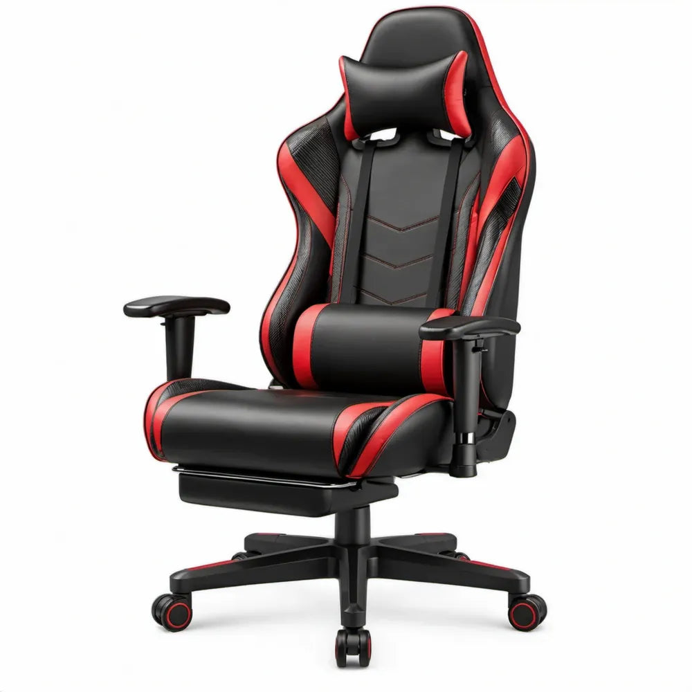 Verstelbare gamingstoel met uitschuifbare voetensteun, zwart/rood, 67 x 70 x 125-135 cm