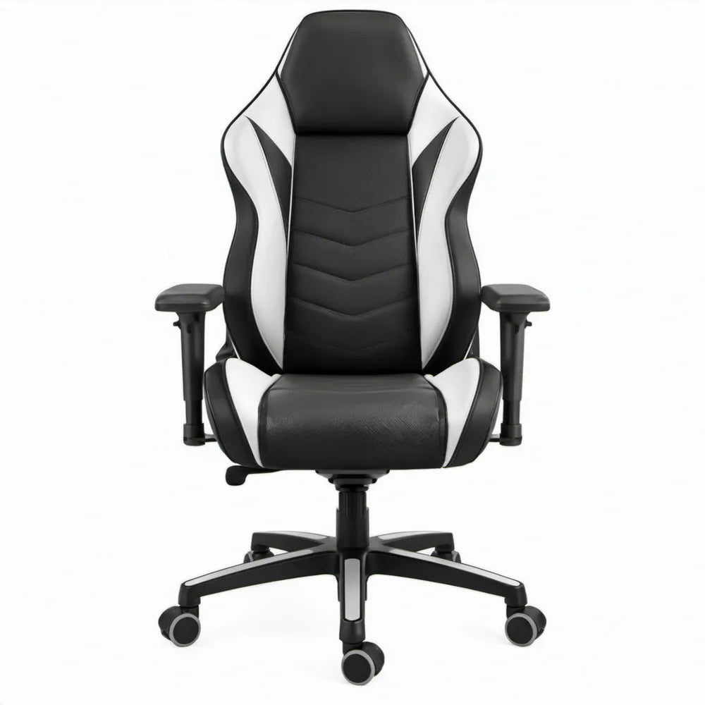 Gamingstoel met hoge rugleuning, verstelbare zitting en armleuningen, zwart/wit, 68 x 68 x 118-128 cm