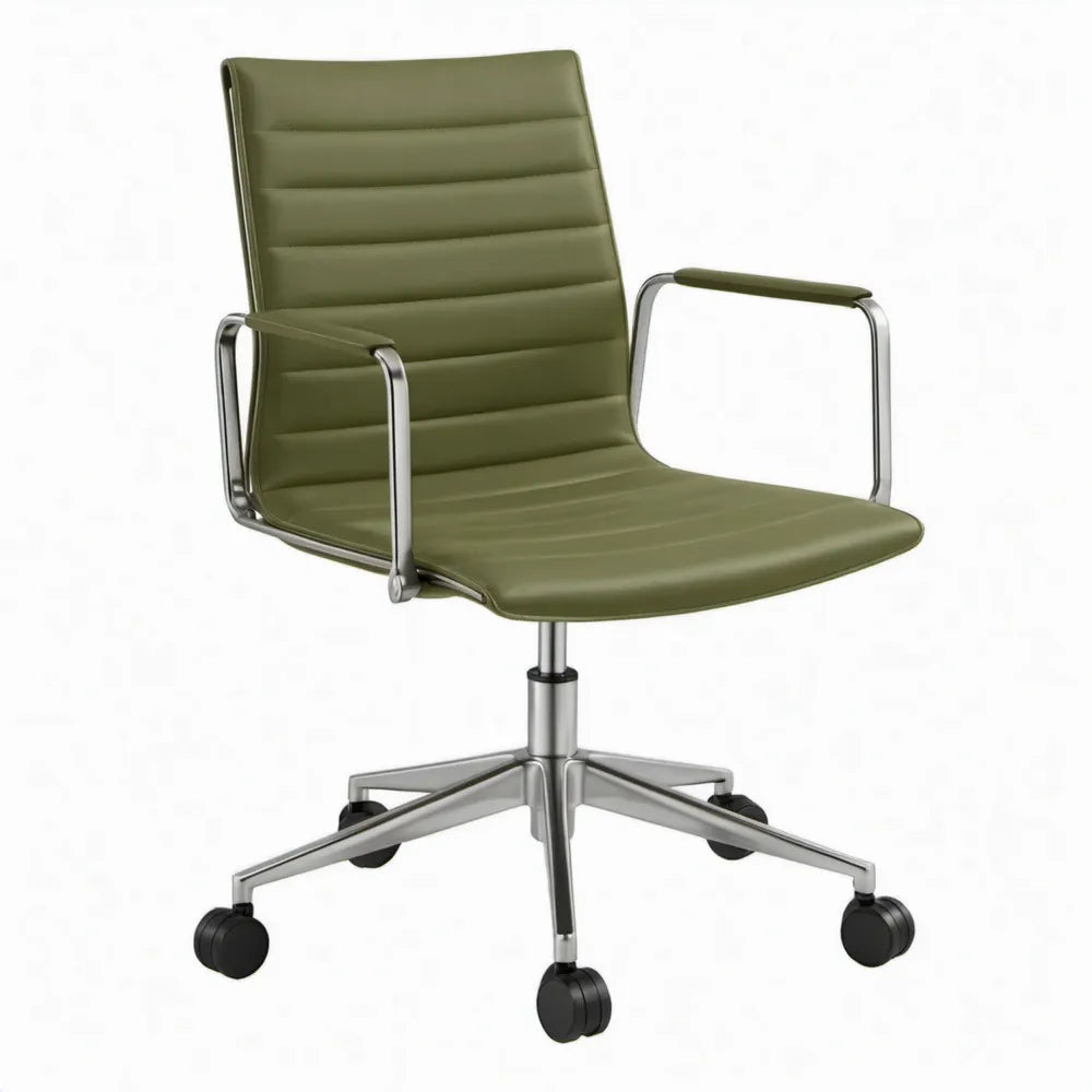 Olijfgroene bureaustoel met armleuningen en wielen, 58 x 62 x 90-100 cm