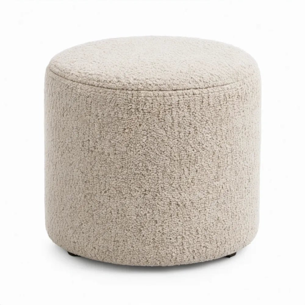 Ronde bouclé poef in crème, 40 x 40 cm