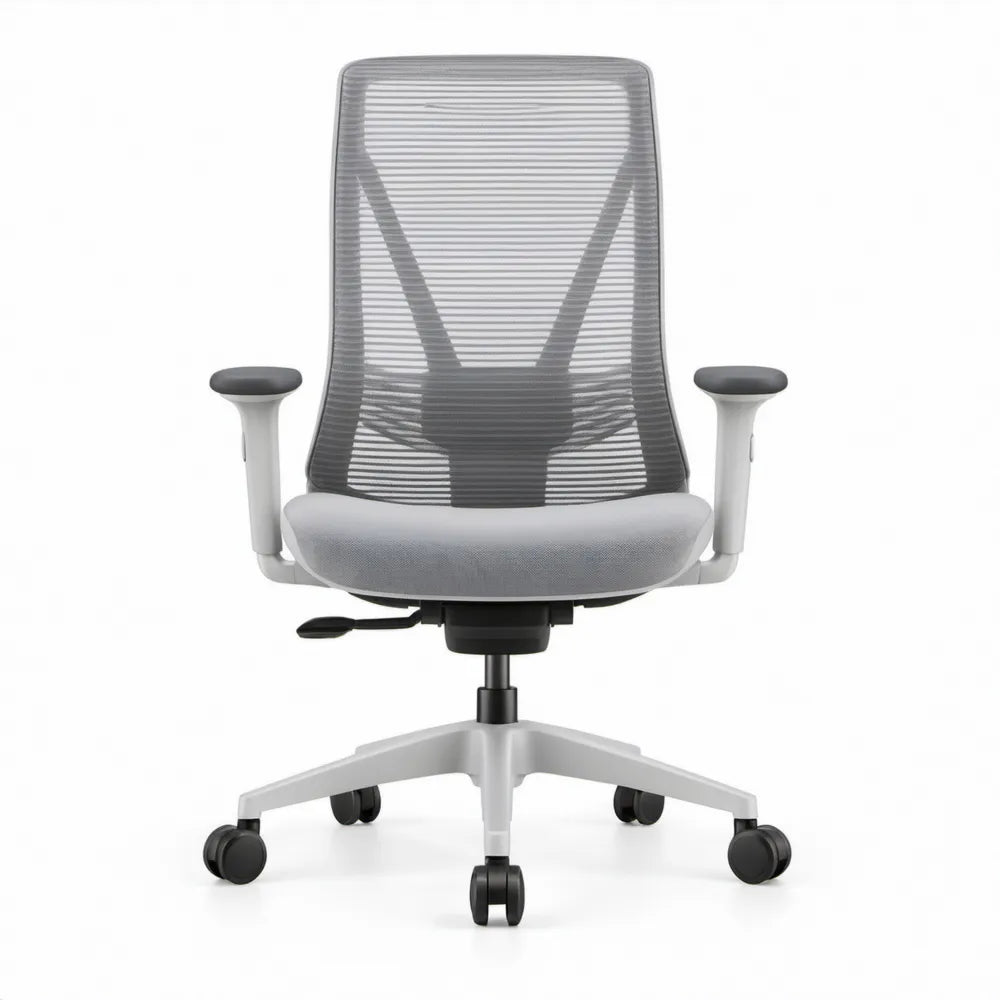 Ergonomische draaibare bureaustoel met hoge rugleuning, verstelbare armleuningen, 65 x 65 x 98-108 cm, Grijs/Zwart/Lichtgrijs