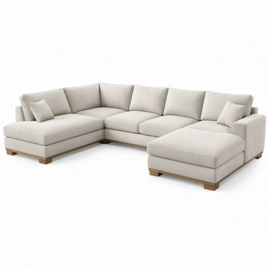U-vormige hoekbank 5-zits 350 x 165 x 85 cm Gebroken wit/Naturel bruin