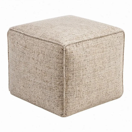 Vierkante beige poef met structuurstof, 45 x 45 x 45 cm