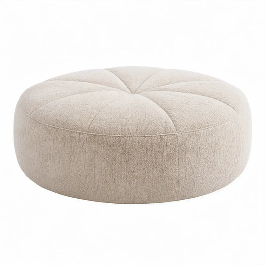 Ronde voetenbank van bouclé 80 x 80 x 35 cm Crème