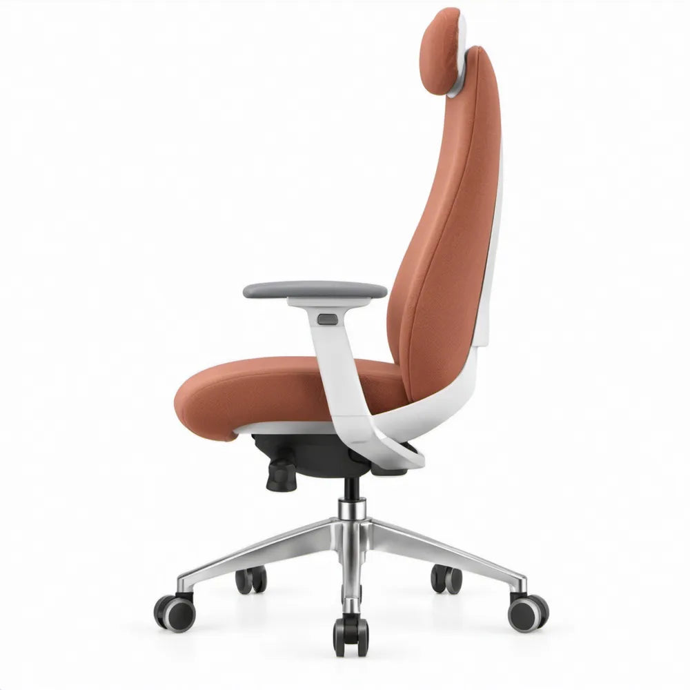 Ergonomisch ontwerp met hoofdsteun en verstelbare armleuningen, terracotta/wit, 68 x 68 x 118-128 cm