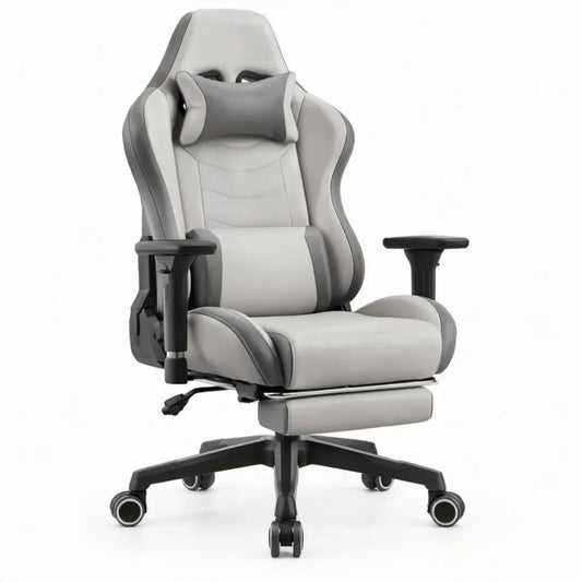Ergonomische grijs-donkergrijze stoel met voetensteun, 68 x 68 x 120-130 cm