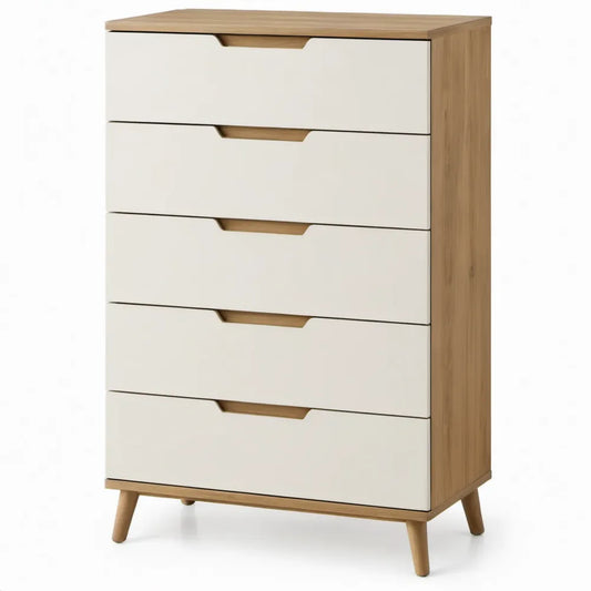 Ladekast met 5 lades, 80 x 40 x 120 cm, Wit/Eikenkleur