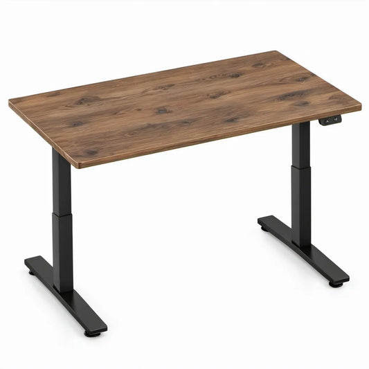 Hoogteverstelbaar bureau met walnootbruin blad en zwart stalen onderstel, 120 x 60 x 72-120 cm