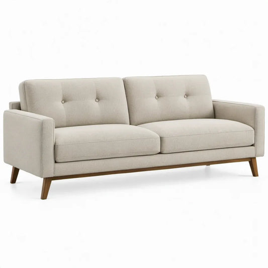 Beige 2-zitsbank 190 x 85 x 84 cm met polyester bekleding en bruine houten poten