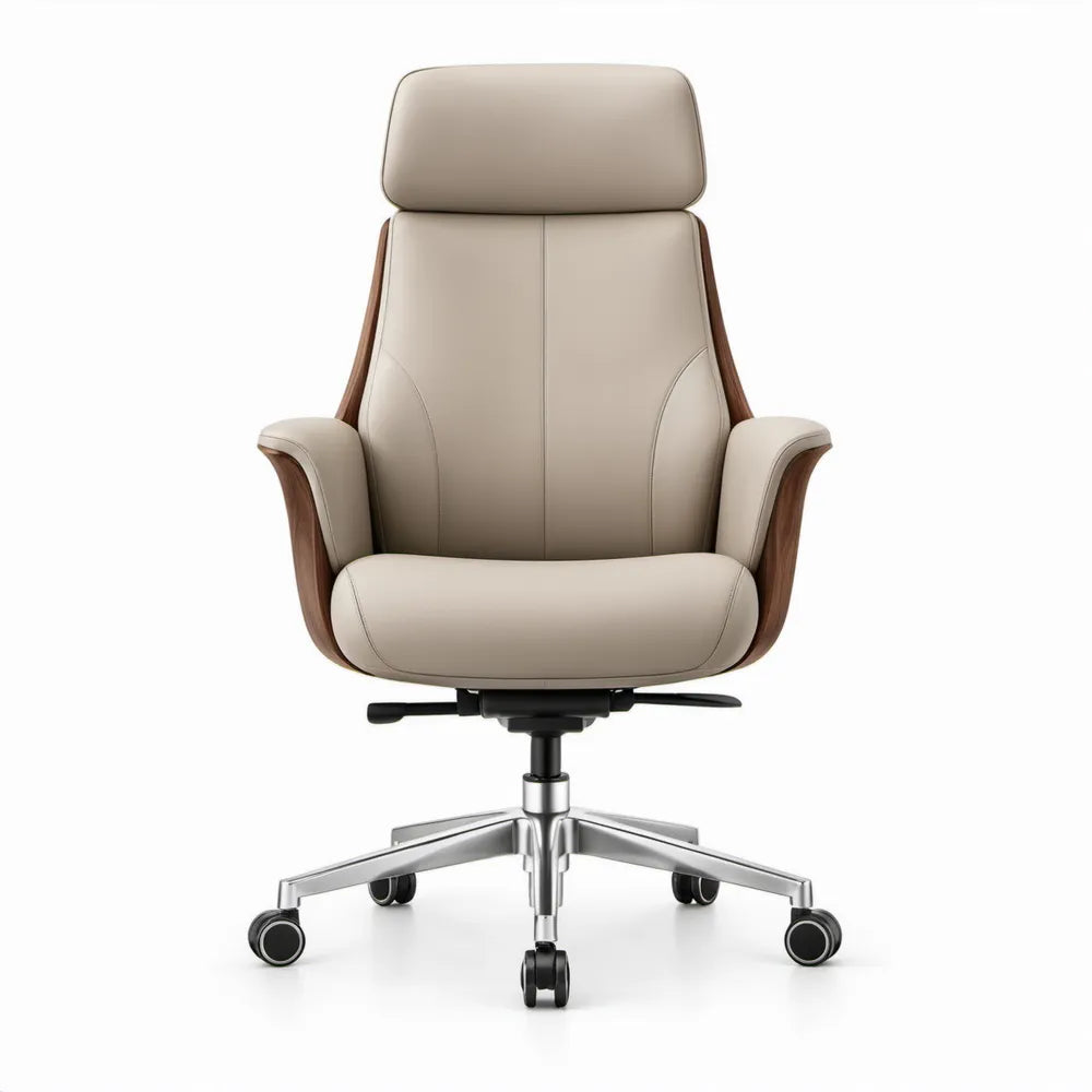 Ergonomische bureaustoel met hoge rugleuning, beige/bruin, 66 x 68 x 118-128 cm