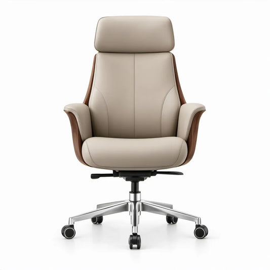 Ergonomische bureaustoel met hoge rugleuning, beige/bruin, 66 x 68 x 118-128 cm