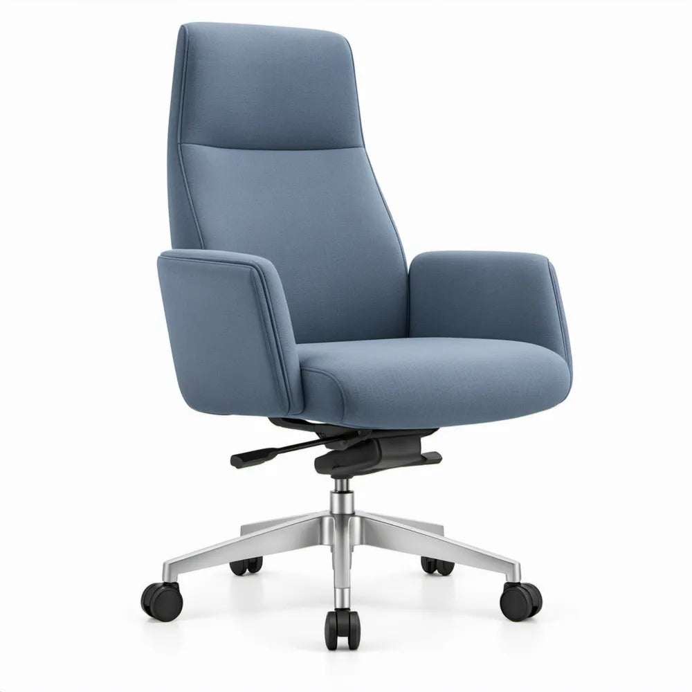 Ergonomische bureaustoel met hoge rugleuning, blauwe polyester bekleding, 66 x 66 x 112-122 cm