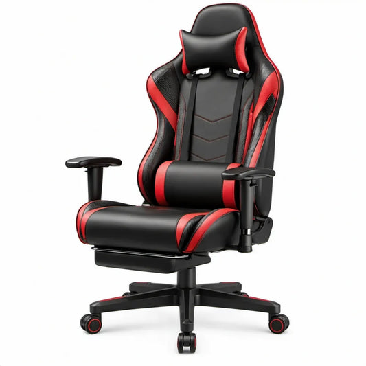 Verstelbare gamingstoel met uitschuifbare voetensteun, zwart/rood, 67 x 70 x 125-135 cm