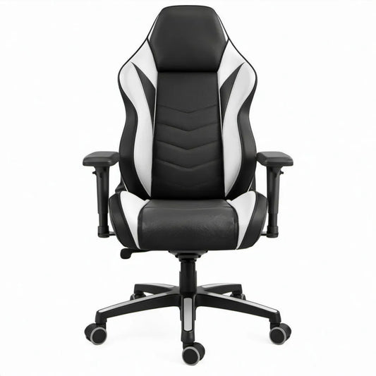 Gamingstoel met hoge rugleuning, verstelbare zitting en armleuningen, zwart/wit, 68 x 68 x 118-128 cm