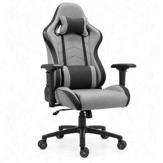 Verstelbare Gamingstoel met Hoofd- en Lendenkussen, Grijs/Zwart, 68 x 68 x 122-132 cm