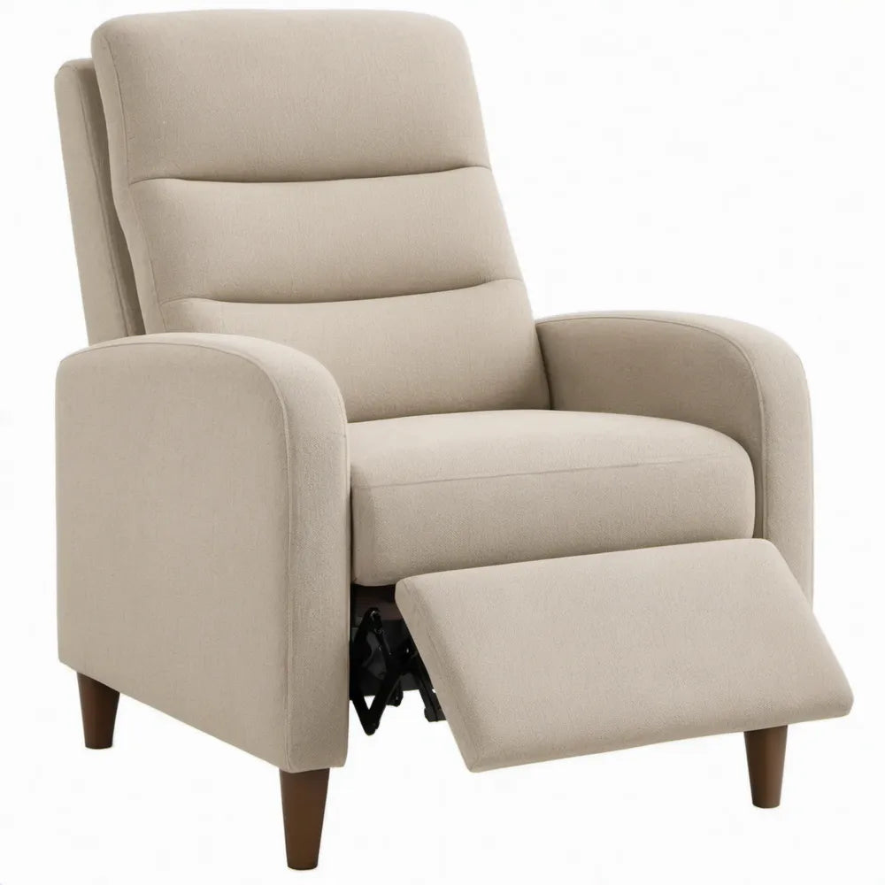 Beige relaxfauteuil met handmatig verstelbare rugleuning en voetensteun, 84 x 90 x 102 cm