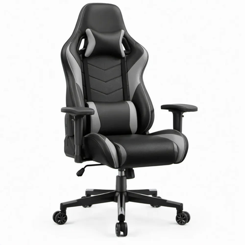 Verstelbare gamingstoel van PU-kunstleer zwart/grijs, 65 x 65 x 120-130 cm