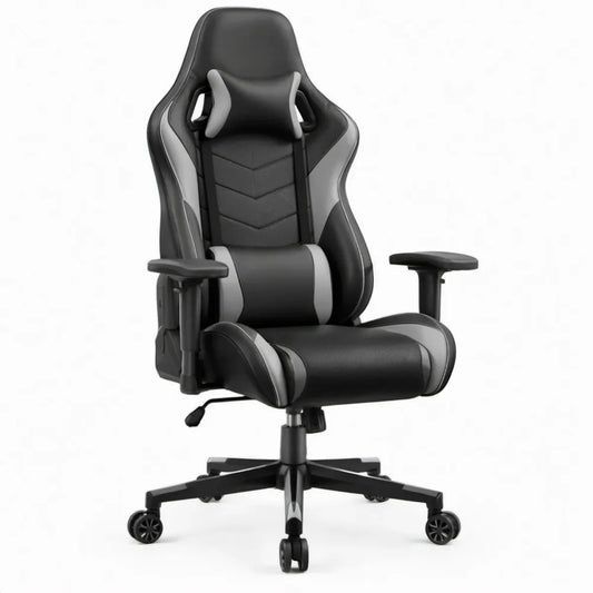 Verstelbare gamingstoel van PU-kunstleer zwart/grijs, 65 x 65 x 120-130 cm