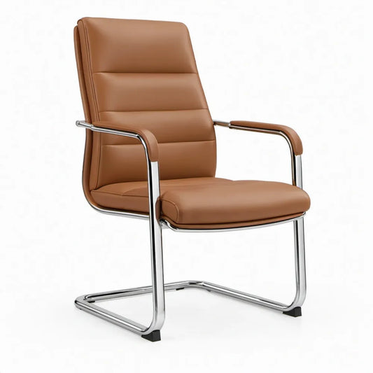 Cognacbruine stoel met armleuningen en verchroomd sledeframe, 60 x 65 x 98 cm