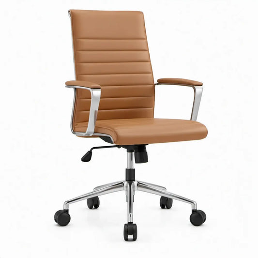 Cognacbruine bureaustoel met hoge rugleuning en armleuningen, 60 x 62 x 112-122 cm