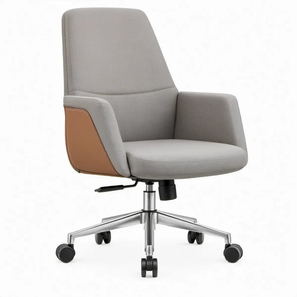 Ergonomische draaistoel met armleuningen en wielen, grijs/bruin, 64 x 64 x 112-122 cm