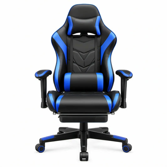 Gamingstoel Zwart/Blauw van PU-kunstleer met Voetensteun, 65 x 65 x 111-121 cm